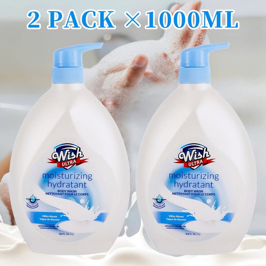 Vitamin E Moisturizing Body Wash 2-Pack 1000ml Each 5 Fragrances — Deep Cleansing Long-Lasting Scent Shower Gel for All Skin Types | Cucumber Milky Mango Peach & Almond | Unisex Men & Women