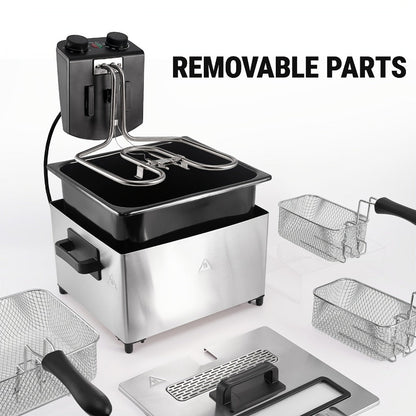 Electric Deep Fryer 1700W, Large Deep Fryer with Adjustable Time & Temperature Control, Stainless Steel Frying Basket, Lid with View Window, 101.44oz / 1.32gal Capacity, Home Kitchen Countertop Fryer