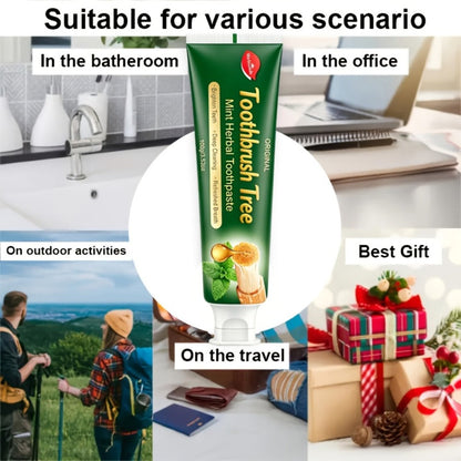 Three-Pack 100g Mint Toothpaste with Flip-Cap Tubes, Cartons and Toothbrush Tree Label Design