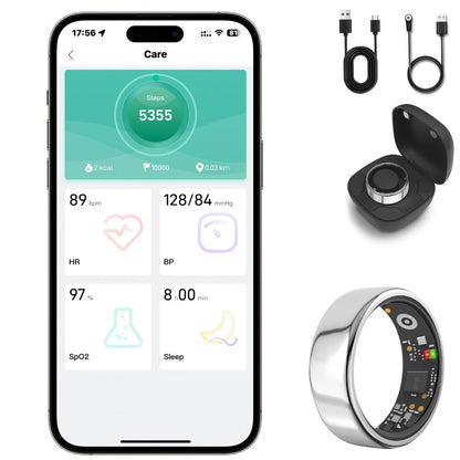Smart Ring with Health Tracking & Charging Case – Step Count Calorie & Sleep Monitor | Long Battery | iOS & Android | Sizes #7–13 | Black Silver Gold | Minimalist Fitness Wearable Gift