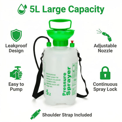 5-Liter Manual Pressure Garden Sprayer with Shoulder Strap, Pump Handle and Adjustable Mist-to-Stream Nozzle