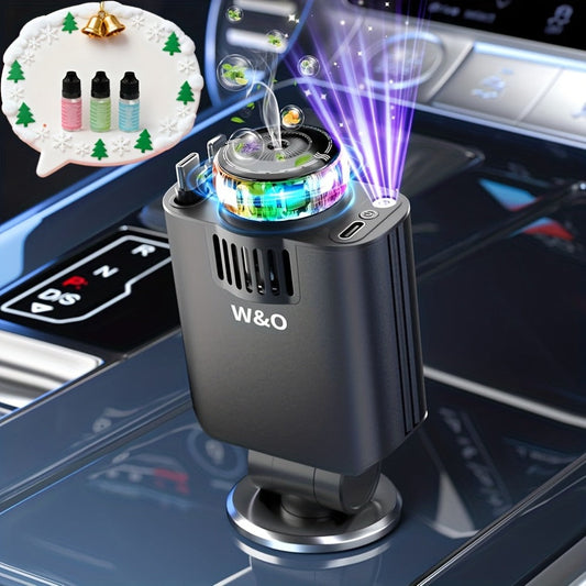 Car Charger with Perfume 3-in-1 Fast Charging AromaRelax Starlight Projector Retractable Cable USB-C & Lightning for iPhone 16 15 14 13 12, Samsung Galaxy Android – Blue Red, Flower Heart Shangri-la Cologne Styles