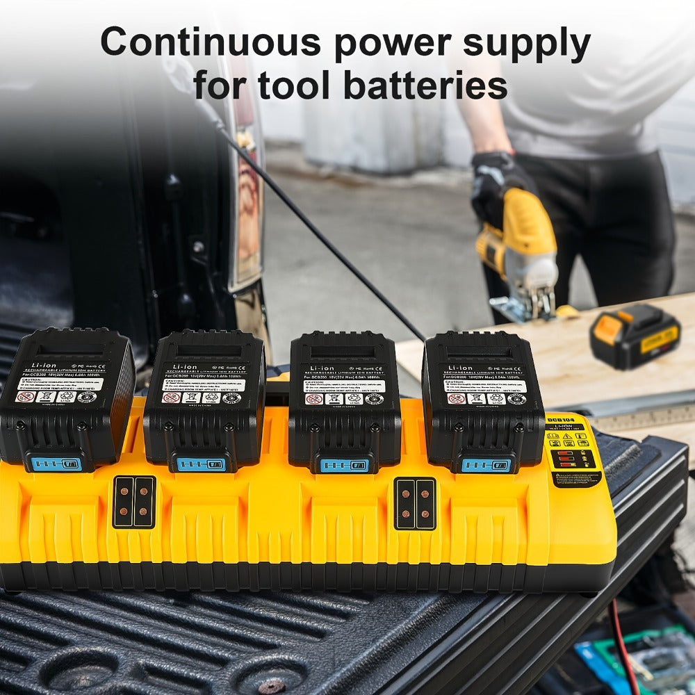 Four-Port Battery Charging Station Compatible with Select DeWalt 12V/20V Batteries, Two USB Ports and US Plug