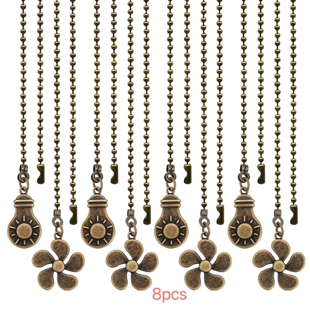 Eight-Piece Ceiling Fan Pull Chain Extension Set with Leaf and Bulb Pendants in Five Finish Options