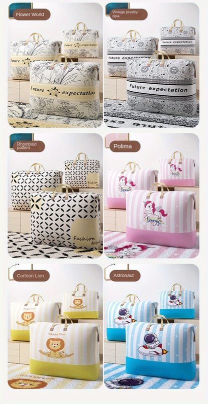 Large Zippered Bedding Storage Bag with Airplane Bear Print, Carry Handles and Exact One-Piece Size Option