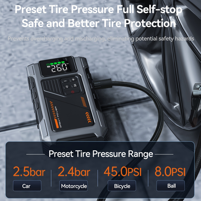 Jump Starter with Air Compressor 5000A Peak 150PSI Tire Inflator 5-in-1 Portable Car Battery Jump Pack for Garden, Patio and Yard Use