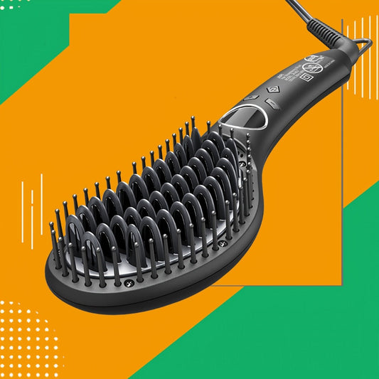 Ceramic Hair Straightener Brush 30 Sec Fast Heat Anti-Scald Straightening Comb Soft Touch Ergonomic Body Frizz-Free Smooth Hair Tool for Home Travel Salon Women Gift Black