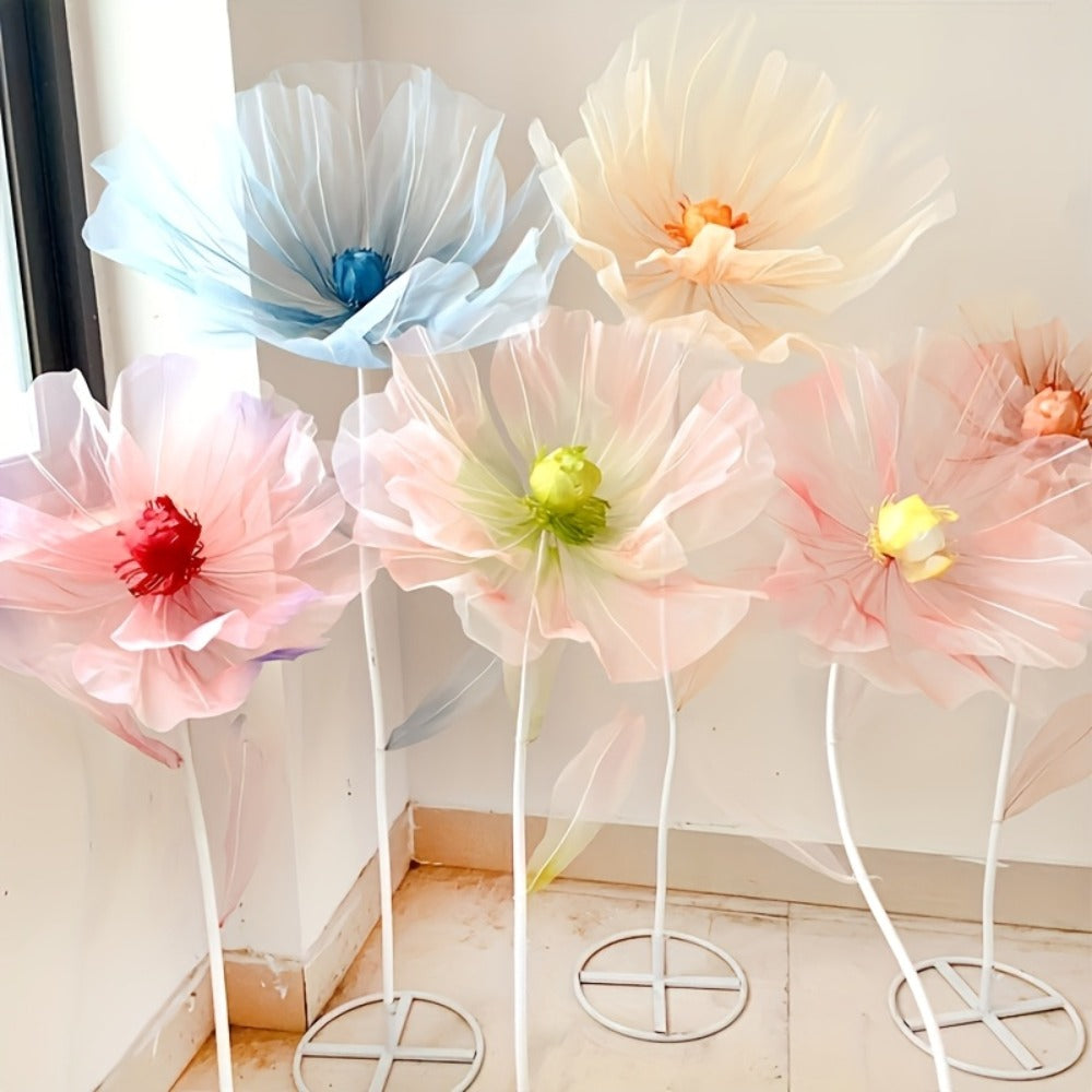 Artificial Flowers Giant Three-Piece Silk Mesh Display Set with Base, Branches and Eight Color Options