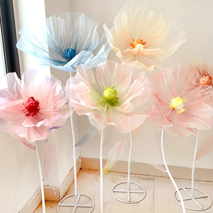 Artificial Flowers Giant Three-Piece Silk Mesh Display Set with Base, Branches and Eight Color Options
