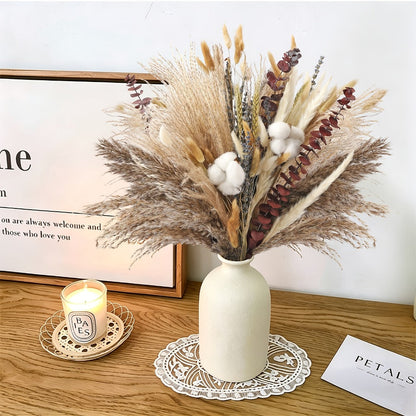 Natural 80-Piece Dried Flower Bouquet with Pampas Grass, Bunny Tails, Eucalyptus, Lavender and Wheat