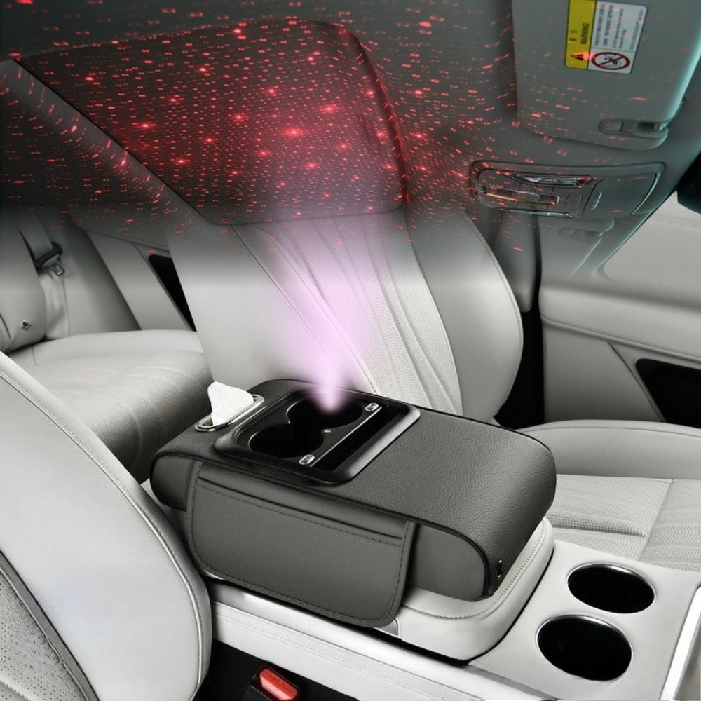 Car Armrest Box Cover Starry Sky Memory Foam Center Console Pad with Type-C USB Charging Port & Storage Pockets – Multifunctional Interior Protector Gift for Men and Women