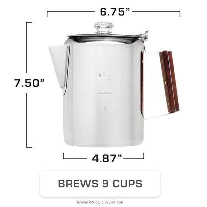 304 Stainless Steel Stovetop Moka Pot Coffee Maker 9 Cup - No Electricity Needed, Works on Gas Stove