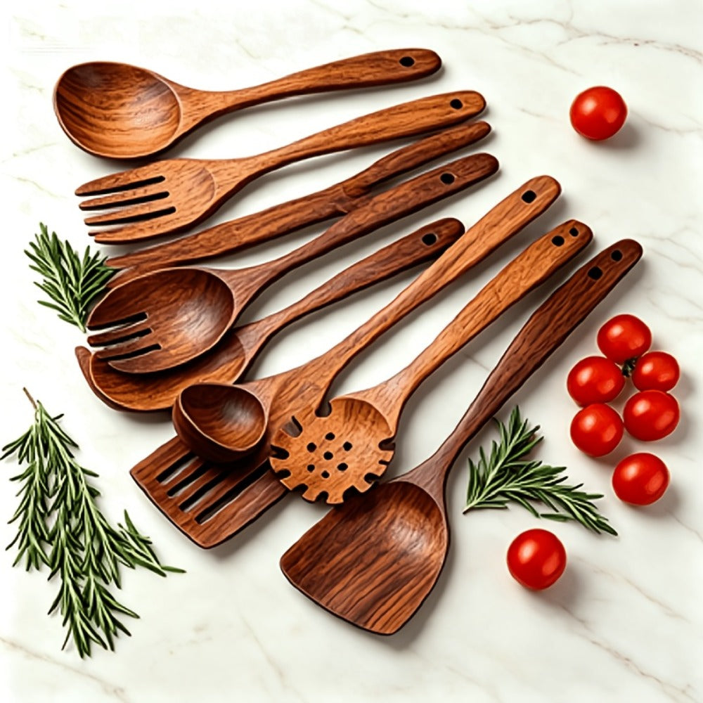 Wooden Kitchen Utensil Set with Five-, Six- or Ten-Piece Configurations and Optional Storage Box