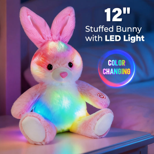 Plush Toy – Light-Up Bunny in 8-Inch or 12-Inch Sizes with Pink Ears and Colorful LED Glow