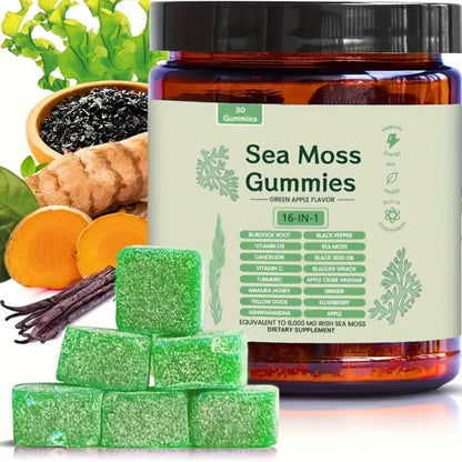 Sea Moss Gummies with Turmeric, Ashwagandha & Black Seed Oil – Immune Support, Energy & Gut Health Plant-Based Herbal Supplement for Women & Men, 30 or 60 Count