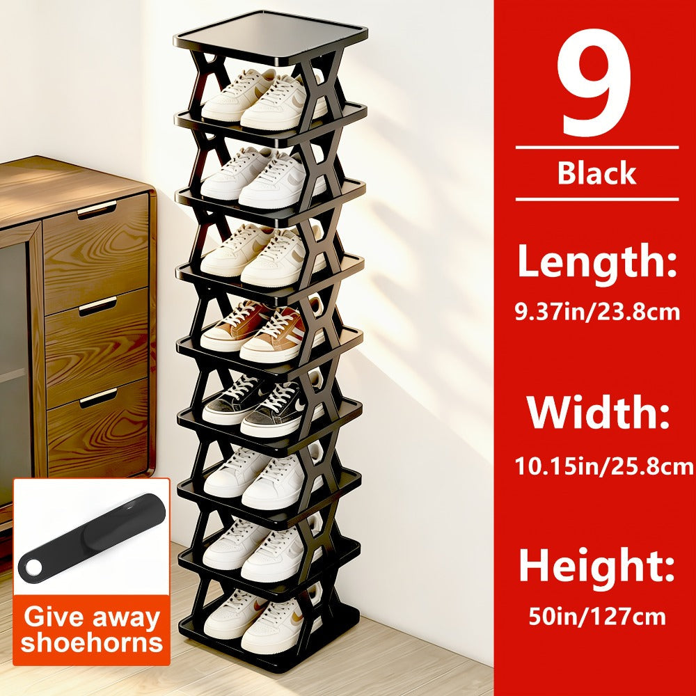 Shoe Rack Organizer 6 or 9 Tier - Space Saving Folding Shoe Rack for Hallway Doorway Bedroom Dorm, Narrow Entryway Shoe Storage, Black or White