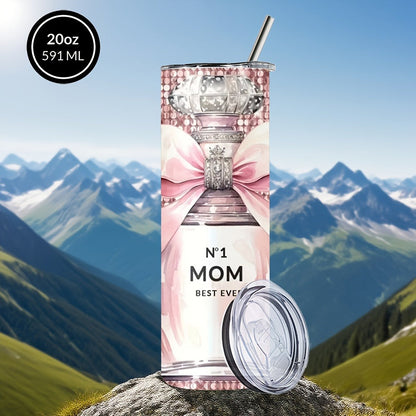 Insulated Tumbler 20oz Mom's Best Ever Graphic in Pink 304 Stainless Steel with Lid and Straw