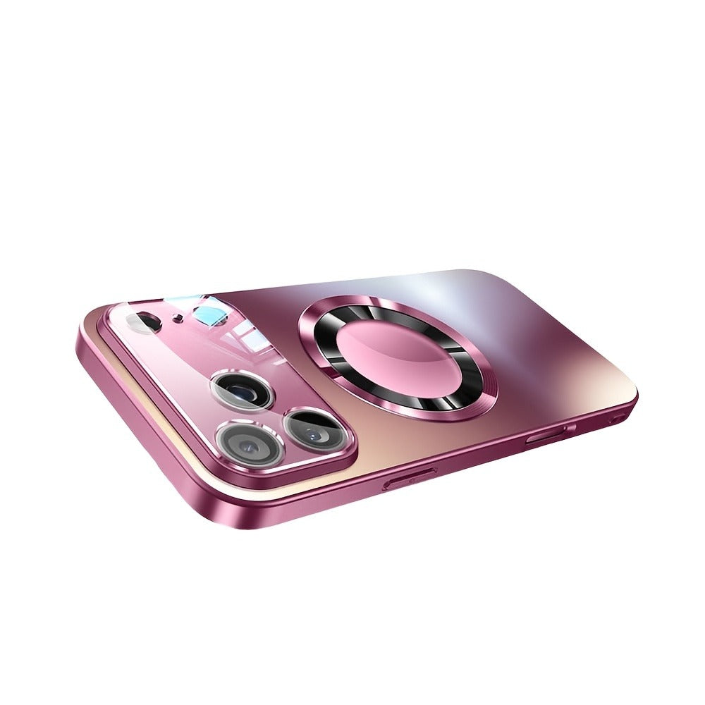 Phone Case Matte Titanium-Finish Magnetic Cover with Built-In Glass Lens Protector for Select iPhone Models