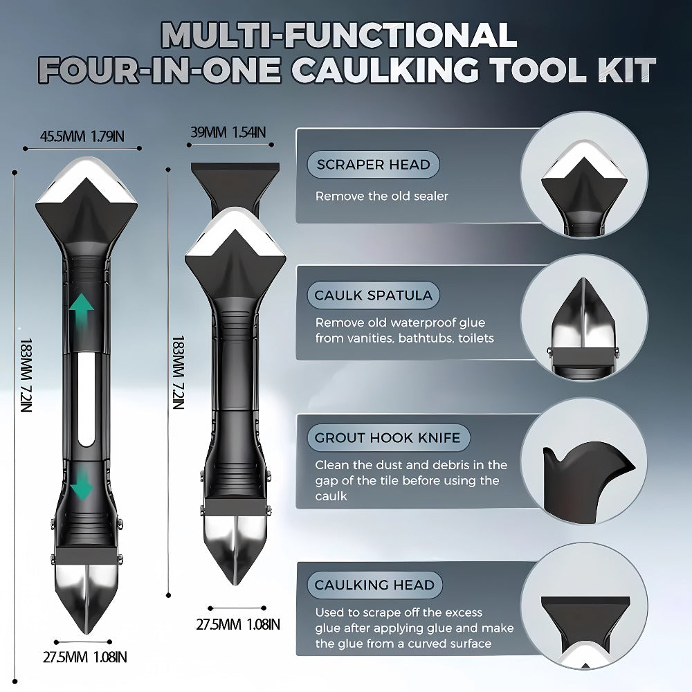 Six-in-One Grout and Caulk Removal Tool Kit with Five Replaceable Blades and Four Silicone Finishing Pads