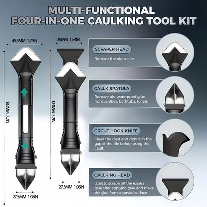 Six-in-One Grout and Caulk Removal Tool Kit with Five Replaceable Blades and Four Silicone Finishing Pads