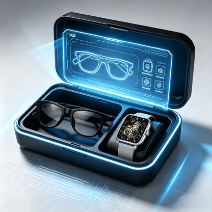 AI Translation Smart Glasses and Smartwatch Set 2026 Real-Time Multi-Language Photo Translation Built-In Mic Speaker Calling Music Full Touch Wearable Tech Bundle Men Women Black Pink Silver