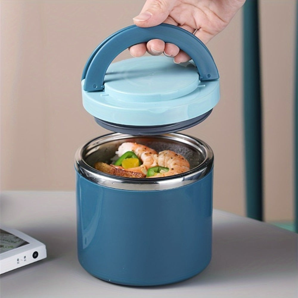 Stainless-Style Lunch Box with Handle in Green, Pink or Blue, 630 ml Single-Container Configuration