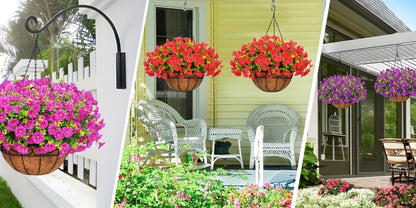 Artificial Flowers Hanging Petunia Arrangement with Included Planter Container and Six Color Options
