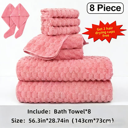 Towel Set 4 or 8 Piece Microfiber Collection with Hair-Drying Cap Options in Four Colors for Home and Guest Use