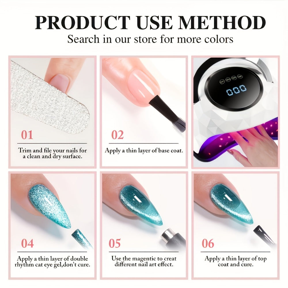 Nine-Color Cat Eye Gel Polish Jar Set with MORDDA Flower Order Shades and Included Magnetic Tool