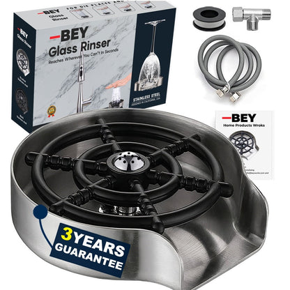 Glass Rinser for Sink – Stainless Steel Automatic Cup Washer & Bottle Cleaner Sink Attachment | Powerful Water Jets for Kitchen, Bar & Coffee Shop | Silver, Black & Gold