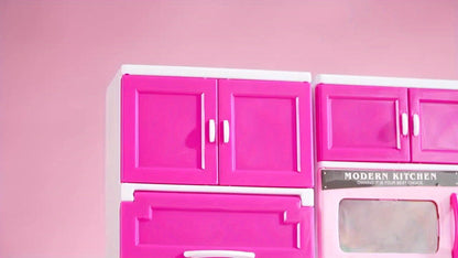 64-Piece Pink Pretend Kitchen Play Set with Light and Sound Features in a 58 x 42.5cm Mini Format