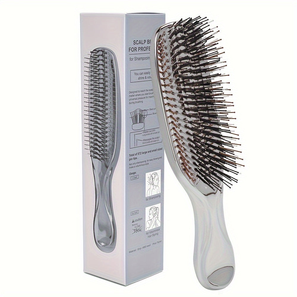 Air Cushion Detangling Hair Brush with Electroplated Finish and Flexible Pins in Three Color Options