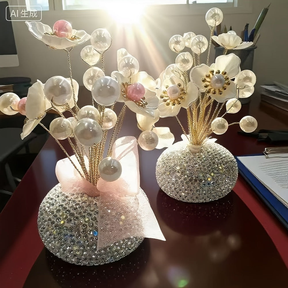 Crystal-Style Flower Decorations for Car Console or Home Display in Six Piece-Count and Color Styles