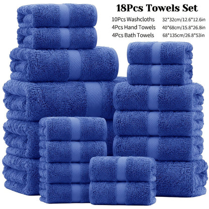 Towel Set 12, 16 or 18 Piece 450GSM Cotton-Blend Bath, Hand and Face Towels in Multiple Colors
