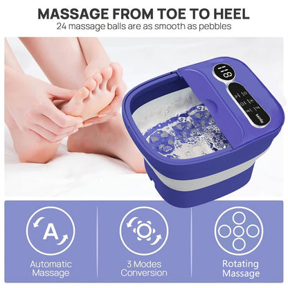 Collapsible Foot Spa with Heater, Temperature Control, Bubbles, Six Rollers and Two Color Options
