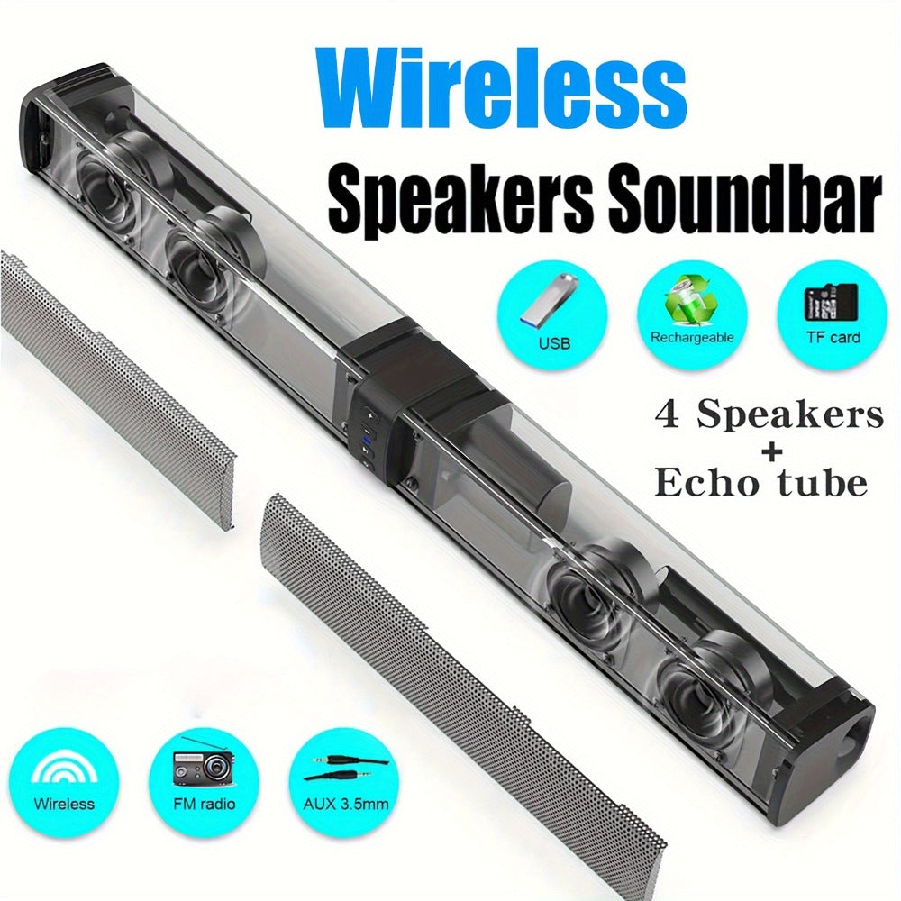 Detachable 19.3-Inch TV Soundbar with Four-Speaker Layout, TF, AUX, FM, RCA and TWS Inputs