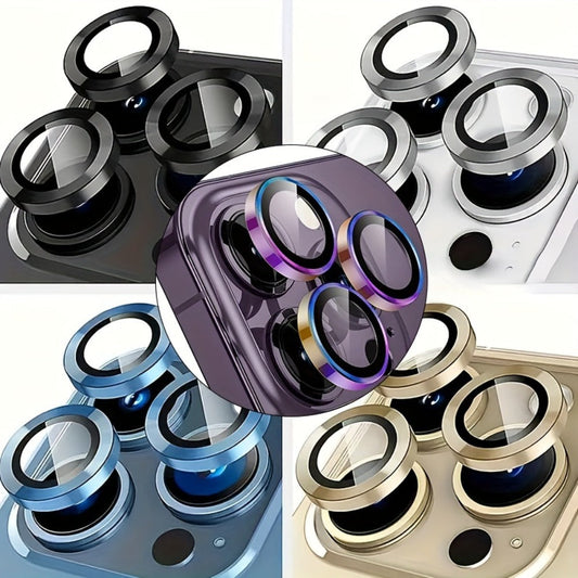 iPhone Camera Lens Protector 15PCS Mixed Colors – Metal Ring Cover for iPhone 11 12 13 14 15 16 Pro Max Mini Plus, Gold Silver Black Gray Rainbow, Scratch-Proof, Zero Optical Interference