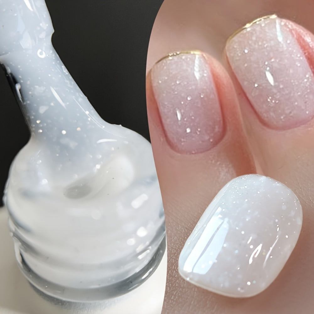 Gel Nail Polish – Snow Jelly Shimmer 2pcs BORN PRETTY Semi-Permanent Soak-Off LED UV Gel Varnish Nude Pink White Glitter Long-Lasting…