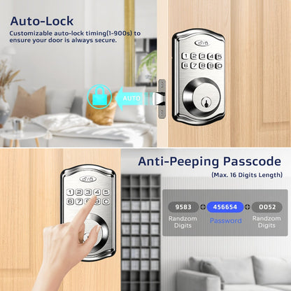 Smart Door Lock Tuya Front Door Deadbolt with Fingerprint Keypad Bluetooth App and Hidden Key