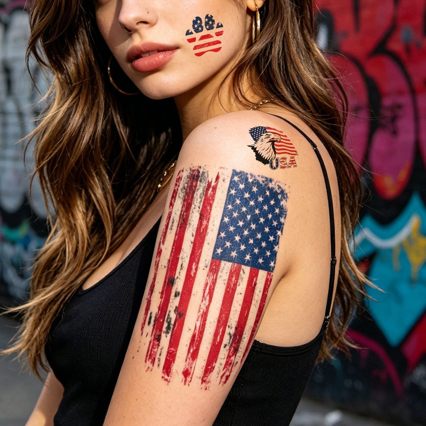 4th of July Temporary Tattoos 14 Sheets Patriotic American Flag Sleeve Tattoo Stickers Red White Blue Independence Day Body Art Party Supplies for Men Women Adults