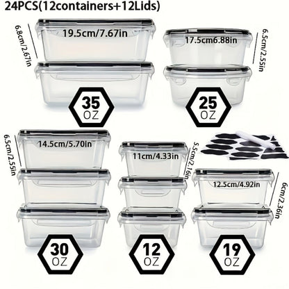 24 or 48-Piece Plastic Food Storage Container Set with Snap Lids, Labels and Marker for Pantry Organization
