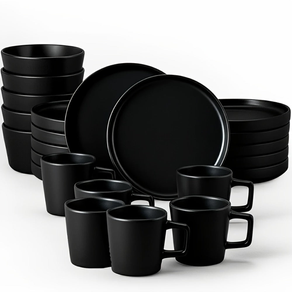 Ceramic Dinnerware Set for 4 – Porcelain Plates Bowls Cups Matte Finish Dishwasher Microwave Oven Safe Stoneware Tableware Scratch Resistant for Restaurant Kitchen Wedding Anniversary Gift