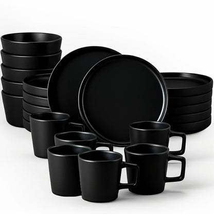 Ceramic Dinnerware Set for 4 – Porcelain Plates Bowls Cups Matte Finish Dishwasher Microwave Oven Safe Stoneware Tableware Scratch Resistant for Restaurant Kitchen Wedding Anniversary Gift