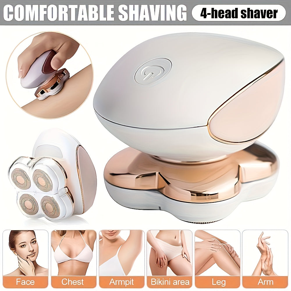 Electric Shaver for Women 4-in-1 – 360° Rotary USB Wet & Dry Full Body Hair Removal for Face, Bikini Line, Legs, Arms & Underarms, Portable Trimmer & Clipper Attachments Included