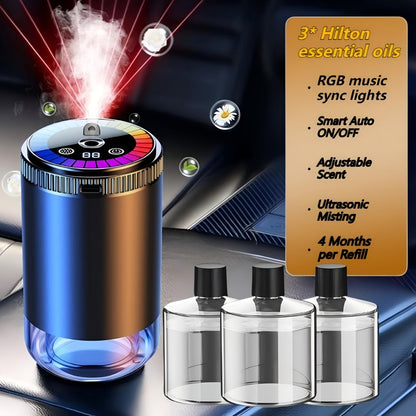 Car Aromatherapy Diffuser with Dynamic Light Show & Starry Sky Mode – Adjustable Scent Intensity, USB Rechargeable, Eliminates Odors, Gardenia, Lavender, Marine & Cologne Scents