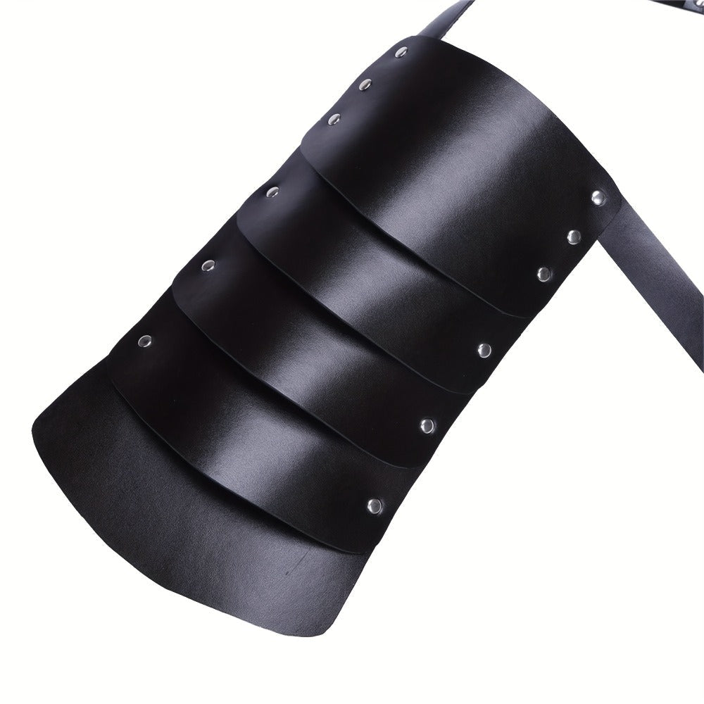 PU Leather Shoulder Armor Warrior Costume Prop with Belt for Men, Single Pauldron Medieval Knight Armor Dress Up Accessory for Halloween Cosplay LARP Renaissance Faire, Black