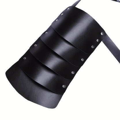 PU Leather Shoulder Armor Warrior Costume Prop with Belt for Men, Single Pauldron Medieval Knight Armor Dress Up Accessory for Halloween Cosplay LARP Renaissance Faire, Black