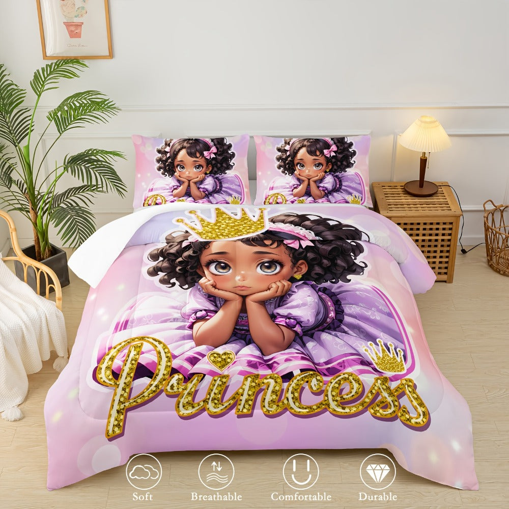 Pink Princess Floral Comforter Set with Two Pillowcases in 90.16 x 90.16 or 102.36 x 90.55-Inch Sizes