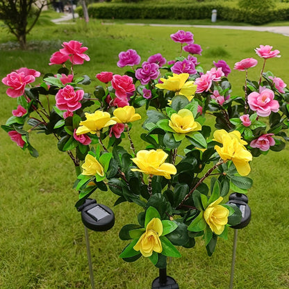 Solar Garden Lights 42-LED Azalea Flower Stake, IP65 with Five Bloom Colors for Yard Decor