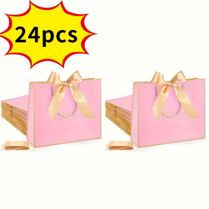 Gift Bag Set Pull-Handle Ribbon Design, 12, 24 or 36 Bags in Five Colorways with 11.8 x 10 x 4 Inch Format